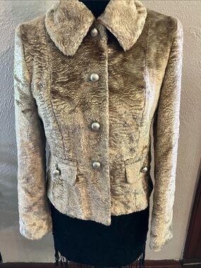 Faux Fur Button-Front Teddy Jacket in Taupe